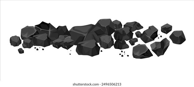 Border pile of energy overgrown coal. Vector cartoon scattered coal energy.