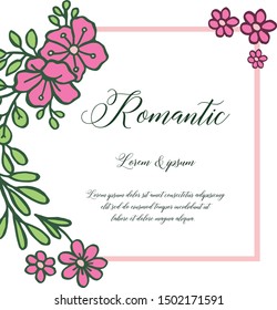 Border of pink flower frame, for ornate of card romantic. Vector