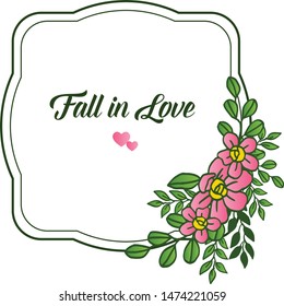 Border of pink wreath frame beautiful, for greeting card fall in love. Vector