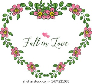 Border of pink wreath frame beautiful, for greeting card fall in love. Vector