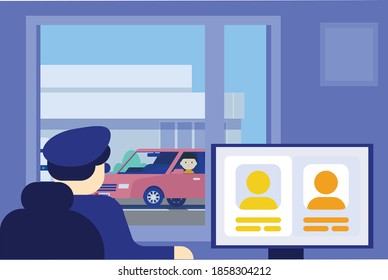 Border police id verification vector illustration