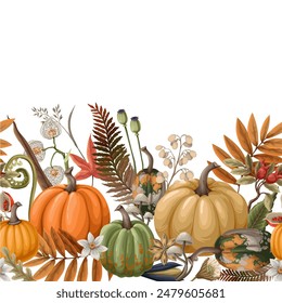 Borde de calabazas y Elementos de otoño. Vector