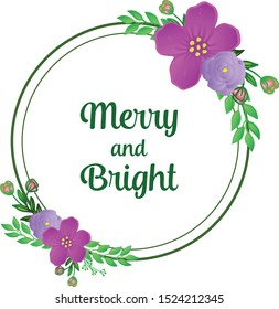 Border of purple flower frame, for handwritten text merry and bright. Vector