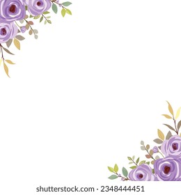 Grenze mit violettem Rosenvektor-Bouquet, violetter Rose, für die Dekorationseinladung Hochzeitseinladung, Grußkarte, Designkarte