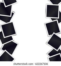 Border of realistic black photo frames on light background. Template for design. Vector illustration
