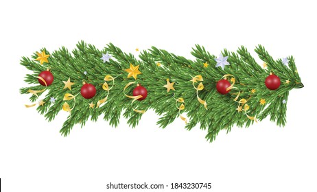 Border of Realistic Looking Christmas Tree , Holidays Background 