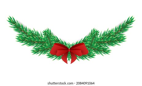 Borde del árbol de Navidad con aspecto realista , aislado en fondo blanco , Diseño plano moderno , ilustración Vector EPS 10