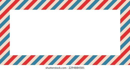 Border with red, beige and blue colors for greeting card design, background frame. Vector illustration, isolated on white background. Vintage cartoon frame.