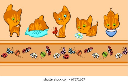 border with a red funny kittens