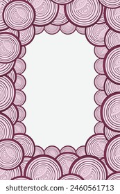 Border of red onion sliced with rings. Onion frame