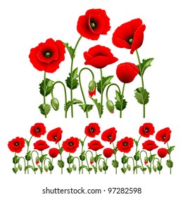 Border from red poppies.(can be repeated and scaled in any size)