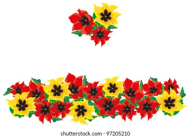 border of red and yellow tulips