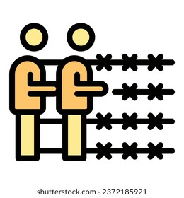 Border refugee icon outline vector. Asylum people. Migration family color flat