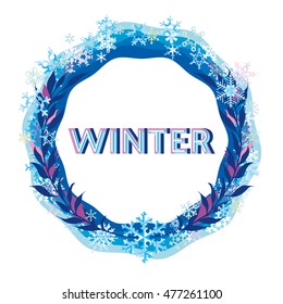 border and ribbon from colored snowflakes, dark color, template for congratulations