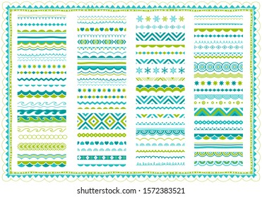 Border, ribbon, divider set. Decorative calligraphic design elements. Festive patterns, symbols, decoration collection. Hand drawn traditional ornaments, seasonal icons.