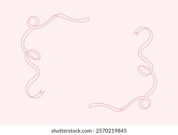 Border ribbon pink frame. Hand drawn vector illustration. Elements for poster, social media, banners, collage. Trendy ballet core, coquette core template.