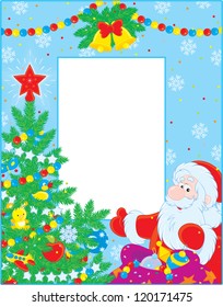 border with Santa Claus and Christmas tree