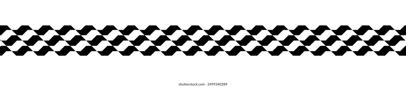 Border with Sao Paulo sidewalk print. Famous beach pavement in Brazil. Repeated black and white texture in Portuguese pavement style. Wall or floor mosaic tile background. Vector graphic illustration.