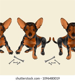 Border seamless background dog puppy small happy  brown terrier Vector Illustration for use in interior design, artwork, dishes, clothing, packaging, greeting cards