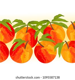 Border seamless background peach with leaves sweet fruit vector Illustration for use in interior design, artwork, dishes, clothing, packaging