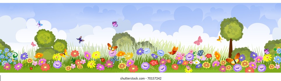 border seamless flower fields