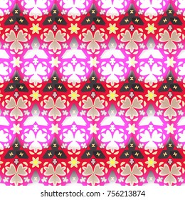 border seamless geometric floral vector pattern in pink, red, white and black with gradient and transparency effects. For textile, fabric and background decoration design
