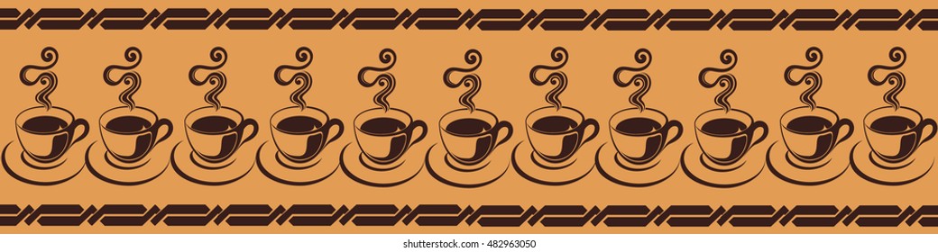 Border seamless pattern background wallpaper illustration on the theme of drink,, coffee, fast food, Modern elegant border  illustration with stylish  coffee cups .