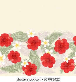 Border seamless pattern of tropical flowers