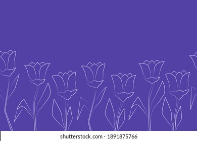 
Border of seamless tape from field bells. The contour of flowers on a purple background. Design of postcards, fabrics, textiles. Web design pattern.