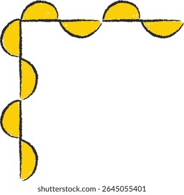 A border of semicircles drawn with a rough texture in a hand-drawn style. Curved shapes form a corner pattern with a sketchy appearance. Cartoon vector illustration.