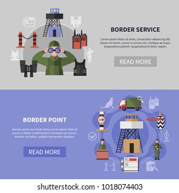 Border service and guard point equipment horizontal banners set flat isolated vector illustration