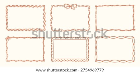 Border set with ribbon, scallop, swirl and doodle frame shapes in a sketch look. Decorative outline for card, invite, scrapbook and journal. Vector illustration