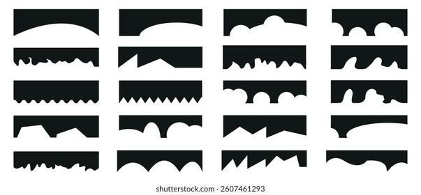 Border shape for website design. Set of banner header and separator. Background section and frame design template. Divider shapes top and bottom for web page.