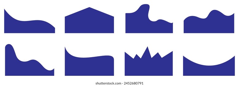 Border shape for website design. Vector banner header and separator. Background section and frame template. Abstract curve top headline. Drops Separator Effects Collection For Poster, App, Banner. 