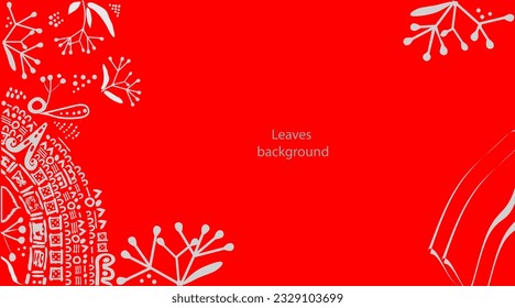 Border of signs and symbols of the peoples of ancient America and linden leaves.
Background with linden leaves and patterns of the Mayan and Aztec peoples on a red background
