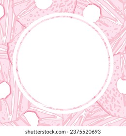 Border, sketch illustration of a sweet pink donut. Confectionery made of sweets. Hand-drawn. An engraving in vintage style. Drawing for the cafe menu.