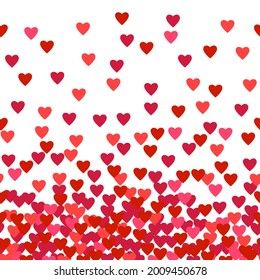 Border of small pink and red hearts on a white background. Vector illustration for the design of fabrics, postcards, safets, invitations, banners, etc.