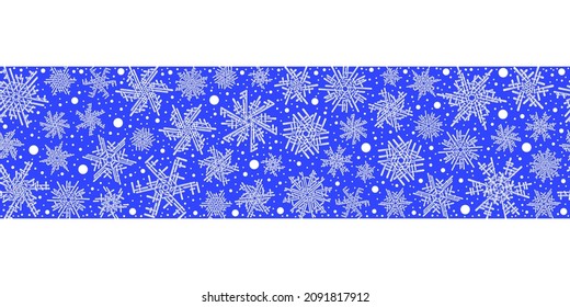 Grenze aus Schneeflocken, Banner. Winter, Vektorhintergrund, Weihnachtsthema. 