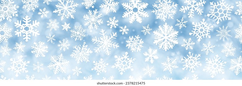 Border from snowflakes, banner. Winter vector background, christmas theme. 