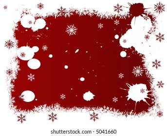 Borde de copos de nieve sobre un fondo rojo con espacio de copias