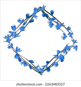 Border, square shape frame of first spring blue flowers in retro style, for lettering, backgrounds, textiles, flyers, weddings, holidays