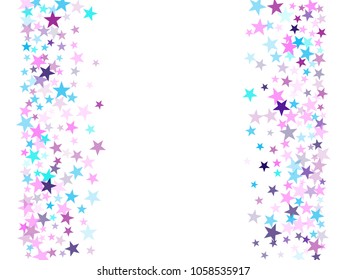 Border of star sparkle texture glitter pattern. Premium colored confetti of flying stars, magic geometric sparkles stardust vector background card frame. Birthday party design.