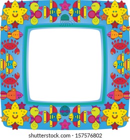 Border with stylize fantasy fish under water.