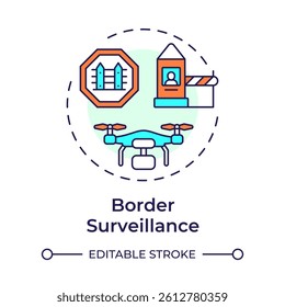Border surveillance multi color concept icon. Border management strategy. National security methods improvement. Round shape line illustration. Graphic design. Easy to use in presentation