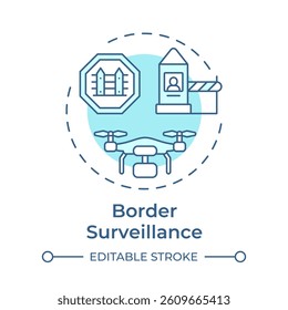 Border surveillance soft blue concept icon. Border management strategy. National security methods improvement. Round shape line illustration. Abstract idea. Graphic design. Easy to use in presentation