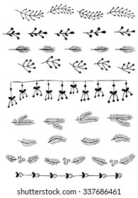 border swirly tree silhouette vector christmas fingers drawn vector line boundary set and design element in satisfied new year and merry christmas fancy border swirly tree silhouette vector christmas