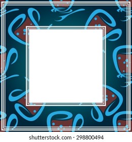 Border with tea cups on a blue background.