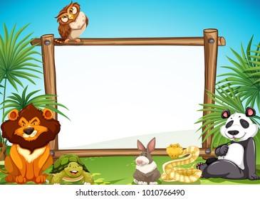 Border templae with wild animals in background illustration
