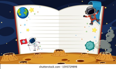 Border template with astronaut in space background illustration