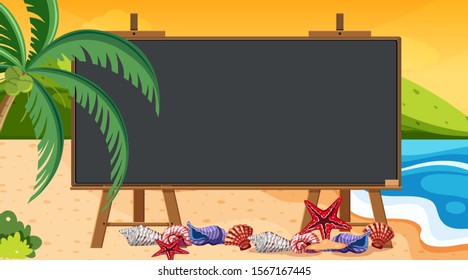 Border template with beach and ocean in background illustration